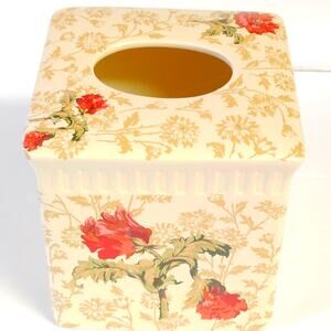 VTG Vohann California Victorian Floral Ceramic Tissue Box Cover 6" Cube